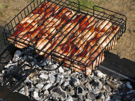 Meat kebab food grilled on barbecue to dinner meal