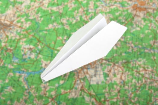 Business journey air travel flying airplane on map