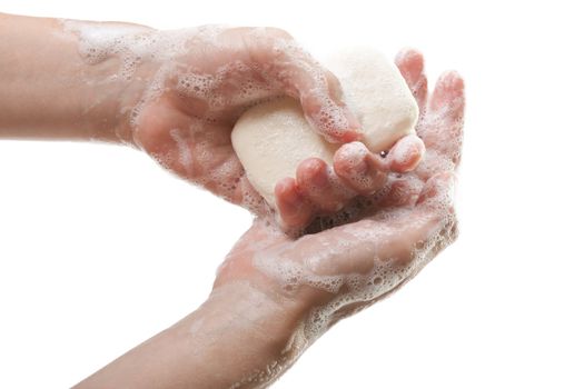 Hygiene soap bar washing or cleaning human hand