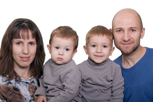 Smiling mother, father, child in family happiness