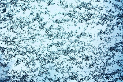 Cold frost ice crystal pattern on frozen window