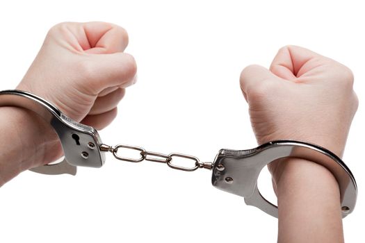 Police law steel handcuffs arrest crime human hand