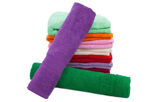 Clean cotton textile towel folded stack isolated