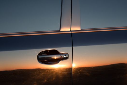 Sunset sky light travel car reflection side view