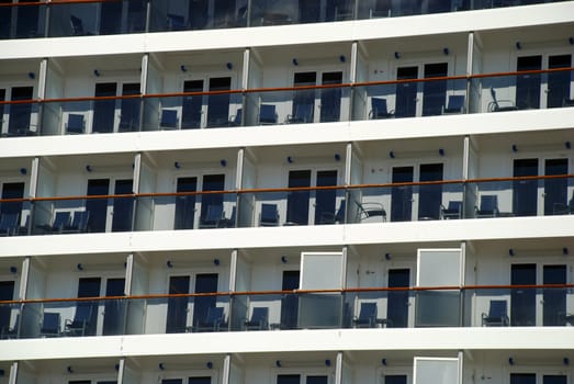 cruise ship with a view of the staterroms with outdoor views