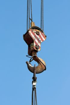 Tower crane with steel hook building metal construction