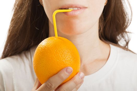 Women hold healthy eating orange fruit juice drink