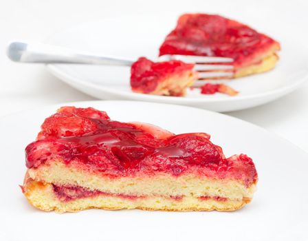 Slices of Homemade Strawberry Pie With Jelly on White Plate