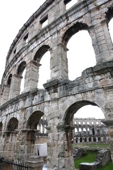 details of roman amphitheater (Colosseum) in Pula, Croatia 