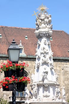 shot of Holy trinity column in Budapest, Hungary