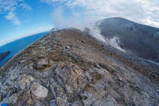 Fisheye view of Grand (Fossa) crater of Vulcano island near Sicily, Italy