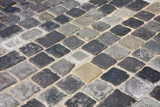 details shot of street paved with cobblestone аt Buda castle in  Budapest, Hungary 