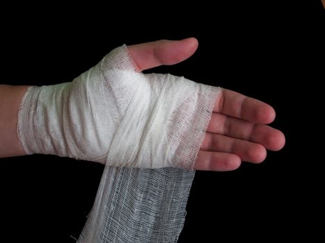 White medicine bandage on human injury hand