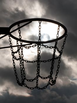 Team playing sport basketball hoop and net on sky