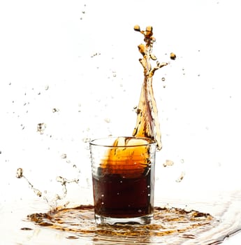 cold cola double splash over white