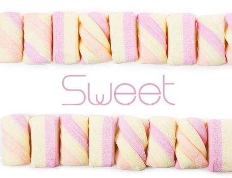 Two rows of colorful marshmallows with sample text