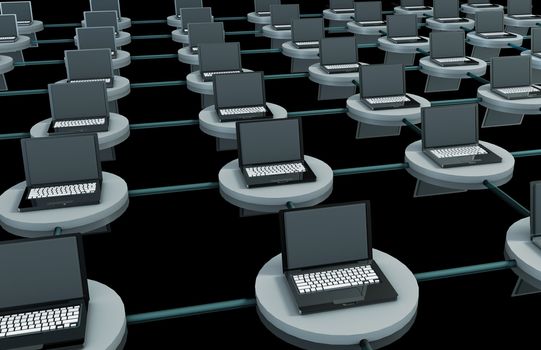 LAN Computer System in 3D with Laptops