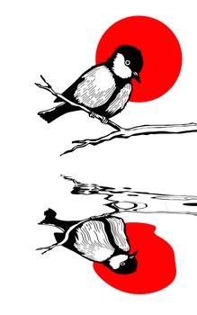 bird on branch silhouette on solar background