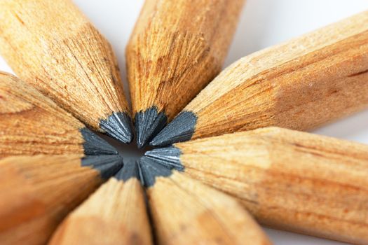 Macro view of group of lead pencils