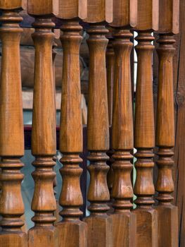 Wood railing steps of staircase house structure