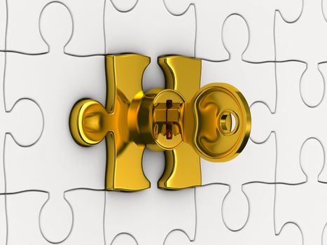Puzzle with key. 3D image