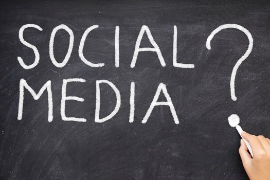 Social media question mark. How can we use social media networking? What is social media. Blackboard business concept photo.