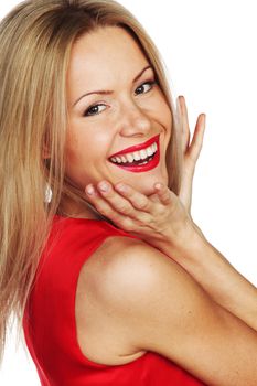 woman in red isolated on white