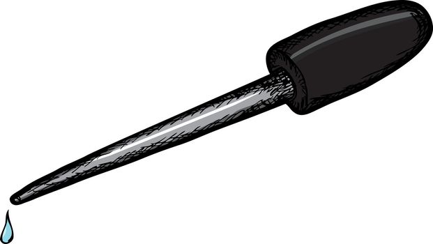 Black eyedropper with drop of fluid isolated over white