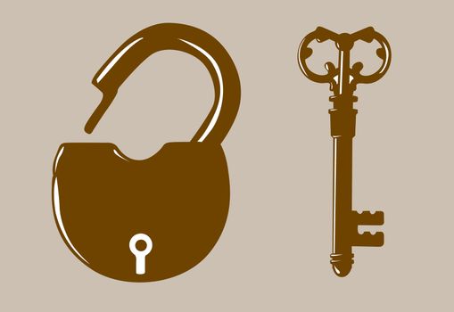 padlock silhouette on brown background