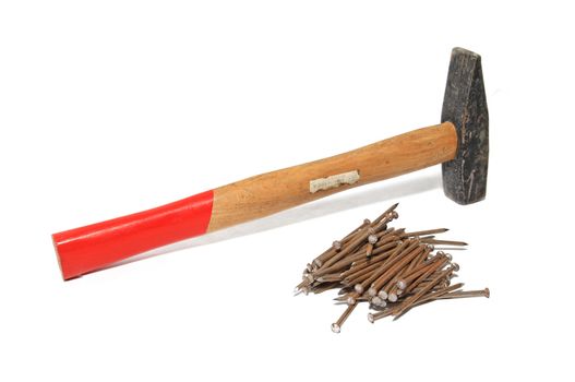 gavel and nail on white background