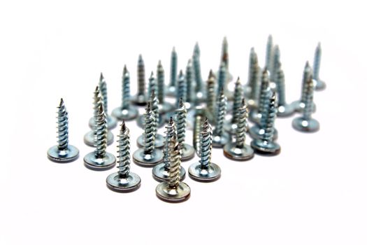 steel screws on white background