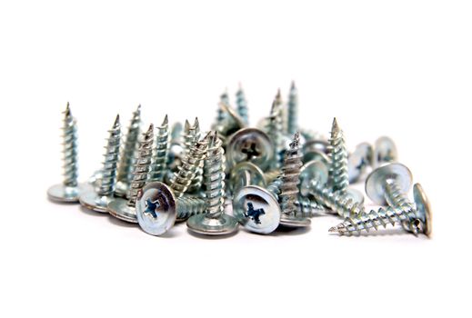 steel screws on white background