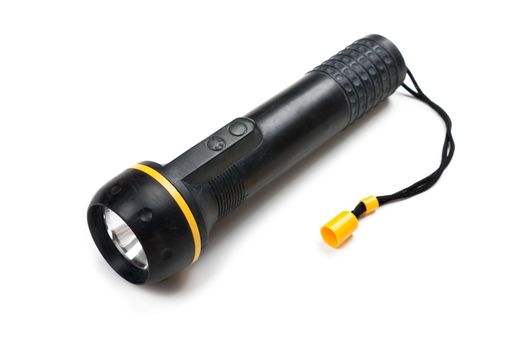 Black flashlight lighting equipment white isolated