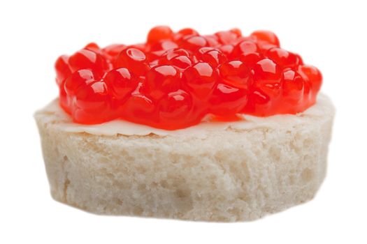 Seafood gourmet snack - red fish caviar on bread