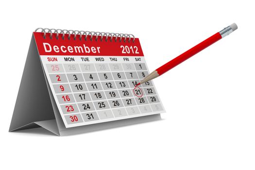 2012 year calendar. December. Isolated 3D image
