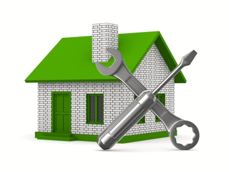 House repairing on white background. Isolated 3D image