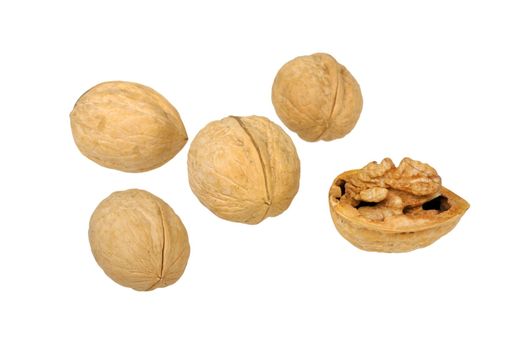 pile of walnuts isolated on white background