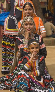 Group of Kalbelia tribal dancers performing at the annual Sarujkund Fair near Delhi, India