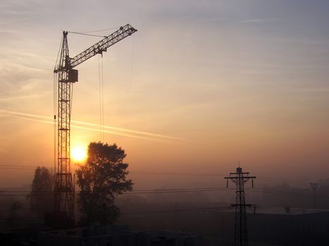 Tower crane with steel hook building metal construction