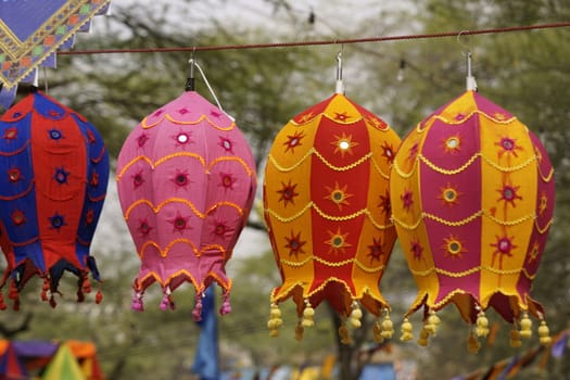 Tibetan Lanterns at an Indian Market. Sarujkund, Haryana, India