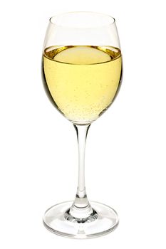 White wine beverage in crystal wineglass isolated