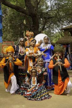 Tribal dancers and musicians at the annual Sarujkund Fair near Delhi, India.