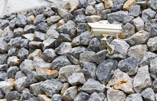 CCTV camera against on rock wall