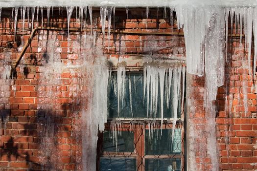 Cold snow winter frozen ice melting icicle on wall