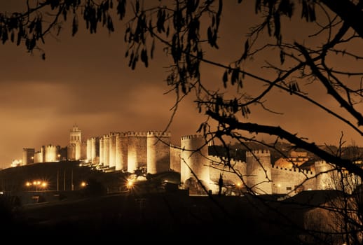 urban landscape of the wall at night avila