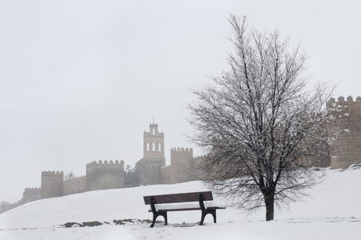 urban landscape of the wall in winter avila