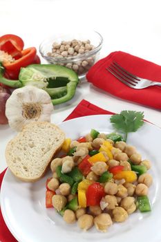 chickpea salad with peppers, scallions and coriander