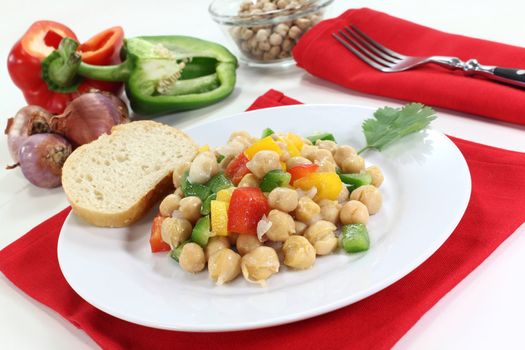 chickpea salad with peppers, scallions and coriander