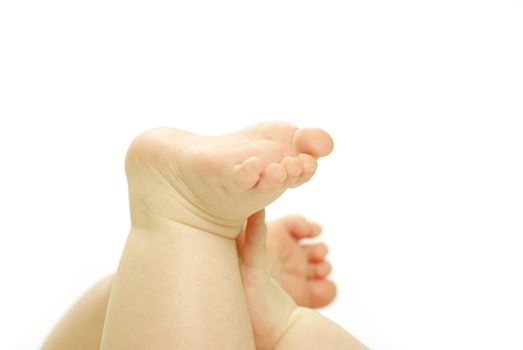 newborn baby feet and hands isolated on white