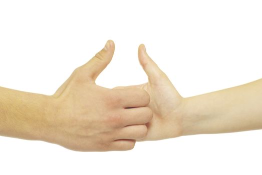 Man and woman hands isolated on white background